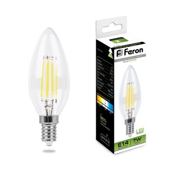 Лампа светодиодная Feron LB-66 филамент свеча C35 7W E14 4000K 25780