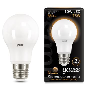 Лампа светодиодная Gauss LED A60 10W E27 3000K 102502110
