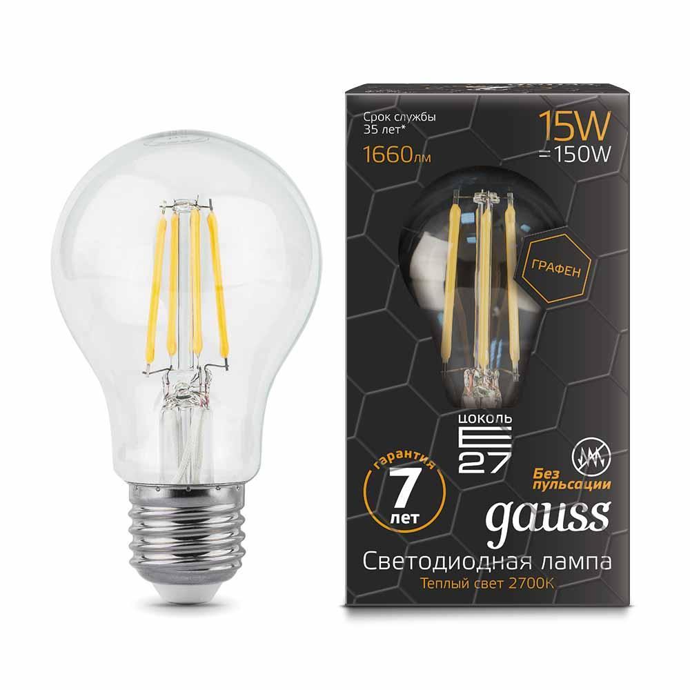 Лампа светодиодная Gauss LED Filament Graphene A60 E27 15W 2700К 102802115