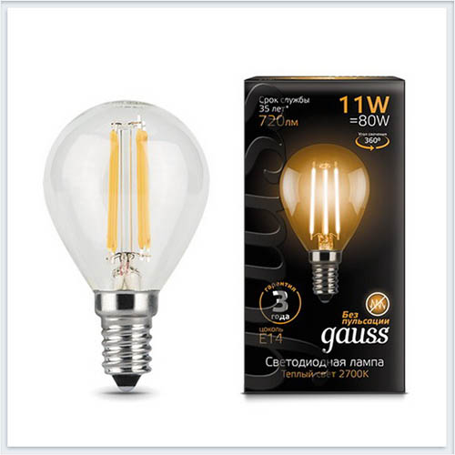 Лампа светодиодная Gauss LED Filament Шар E14 11W 2700K 105801111