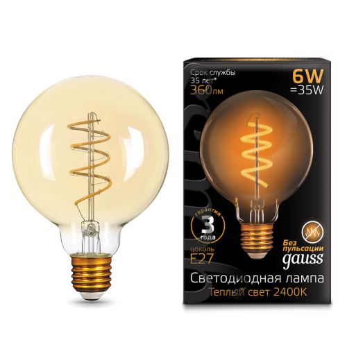 Лампа светодиодная Gauss LED Filament G95 E27 6W 2400К 105802007