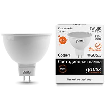 Лампа светодиодная Gauss LED Elementary MR16 GU5.3 7W 3000K(13517)