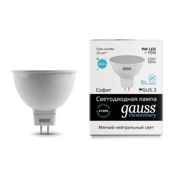 Лампа светодиодная Gauss LED Elementary MR16 GU5.3 9W 4100K(13529)