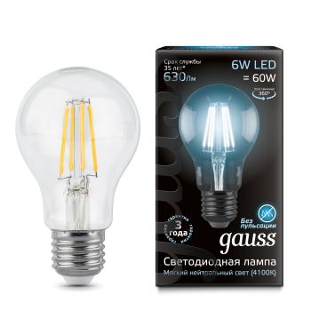 Лампа светодиодная Gauss LED Filament A60 6W E27 4100K(102802206)