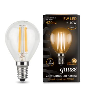 Лампа светодиодная Gauss LED Filament Globe 5W E14 2700K(105801105)