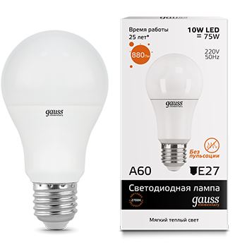 Лампа светодиодная Gauss LED Elementary A60 10W E27 3000K(23210)