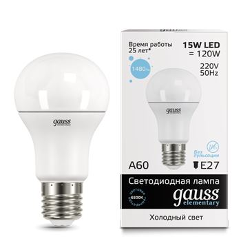 Лампа светодиодная Gauss LED Elementary A60 15W E27 6500K(23235)