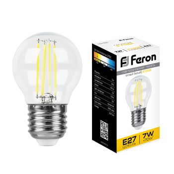 Лампа светодиодная Feron LB-52 филамент G45 7W E27 2700K 25876