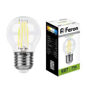 Лампа светодиодная Feron LB-52 филамент G45 7W E27 4000K 25877