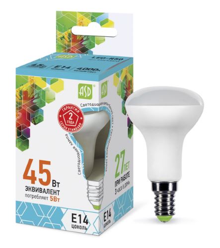Лампа светодиодная ASD LED-R50-standard 5Вт Е14 4000К 4690612001517