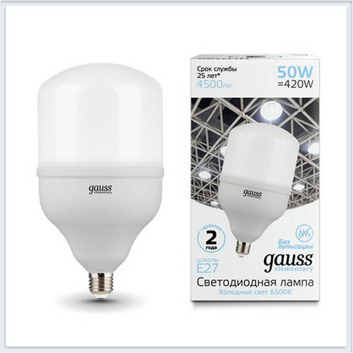 Лампа светодиодная Gauss Elementary LED T140 E27 50W 6500K 63235